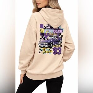 Beige Hoodie with Purple Car Graphic